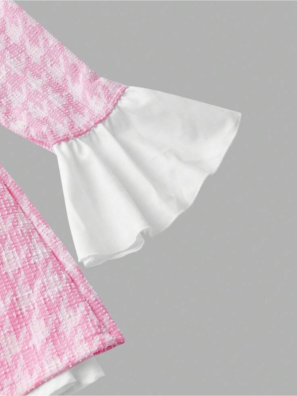 SHEIN Pink Houndstooth Tailored Blazer with White Shirt Collar - Picture 4 of 5